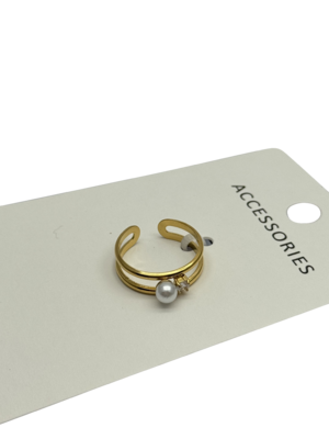 925 Sterling Silber Verstellbarer Perlenring für Frauen