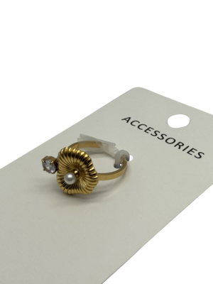 Französische Retro-Ohrringe aus 18K Gold, Titanstahl, Zirkon und Perle