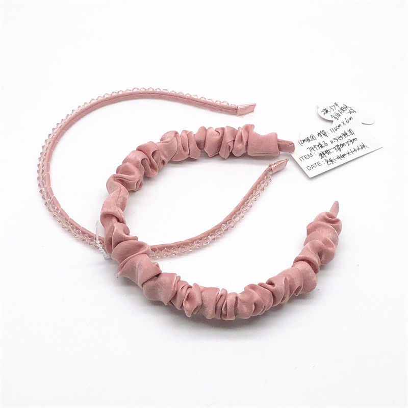 Kinder Satin Stoff Haare Band rosa Perlen geflochten zerknittert rosa Farbe